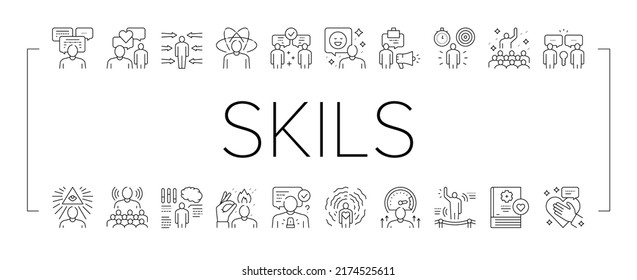 Soft Skills People Collection Icons Set Vector. Creativity And Decision Making, Understanding Body Language And Learning, Soft Skills Black Contour Illustrations