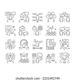 Soft Skills People Collection Icons Set Vector. Creativity And Decision Making, Understanding Body Language And Learning, Soft Skills Black Contour Illustrations