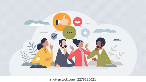 Soft skills as positive teamwork communication ability tiny person concept. Partnership and collaboration for business project with empathy, common sense and social intelligence vector illustration.