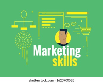 Soft skills presentation template with human head outline silhouette brain arrow technical terms in callous