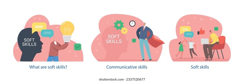 Soft Skills Refer To Interpersonal Attributes, Such As Communication, Teamwork, And Adaptability, Vector Illustration
