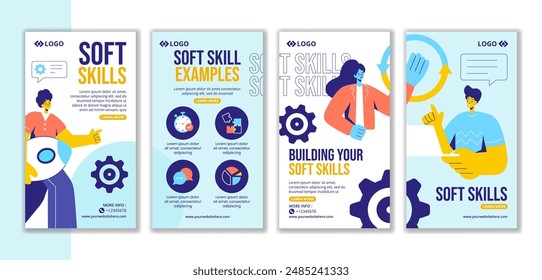 Soft Skills Social Media Stories Flat Cartoon Hand Drawn Templates Background Illustration