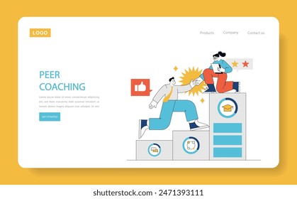 Soft Skills Training concept. Interactive peer coaching session with individuals engaging in collaborative development. Personal growth through partner feedback. Vector illustration.