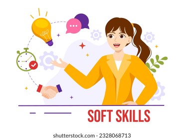 Soft Skills Vector Illustration of Office Workers Empathy, Communication, Idea Development, Skill and Education at Work in Flat Background Template