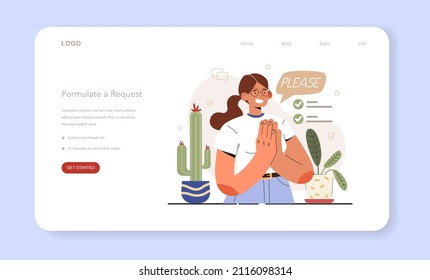Soft skills web banner or landing page. Business people or employee with a competent request formulation skill. Education, training and improvement for career building. Flat vector illustration