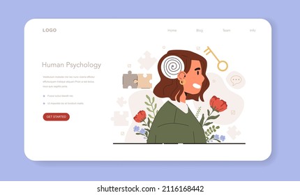 Soft skills web banner or landing page. Business people or employee with human psychology knowledge. Education, training and improvement for career building. Isolated flat vector illustration
