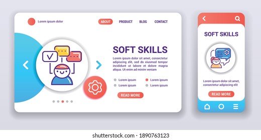Soft skills web banner and mobile app kit. Human abilities. Outline vector illustration.