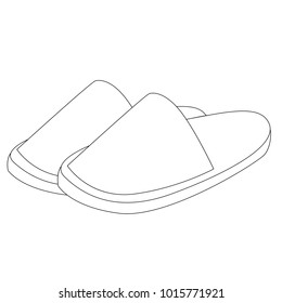 Soft Slippers cartoon. Outlined colorless illustration with thin line black stroke