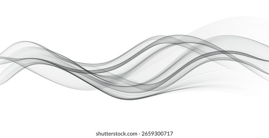 Fondo de onda transparente degradado suave de Smoke. Líneas onduladas que fluyen aisladas sobre fondo blanco. Ilustración vectorial