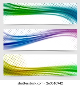 Soft smooth abstract bright wave line header collection. Vector illustration