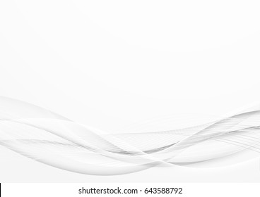 Soft smooth abstract satin lines modern background. Grey futuristic transparent graphic gradient swoosh waves over white background. Hi-tech elegant halftone dynamic motion curves. Vector illustration