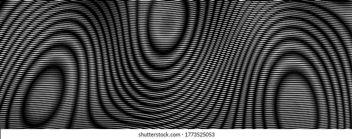 Soft smooth wavy linear abstract texture in monochrome  halftones with wave effect of rounded moire optical illusion. For vector background saver, mobile accessories, apps, website, web design