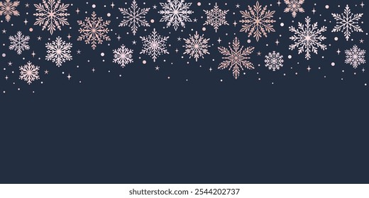 Soft snowflake vector background, multicolored modern snow falling illustration header, greeting card template, modern trendy flat design concept