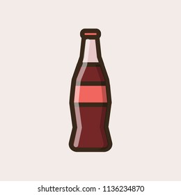 Soft soda drink in a glass bottle. Colorful isolated vector icon in flat style with outline for your project