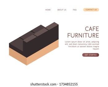 Soft sofa for embedding in the interior of a cafe, coffee shop or home. Isolated vector isometric object on a white background.