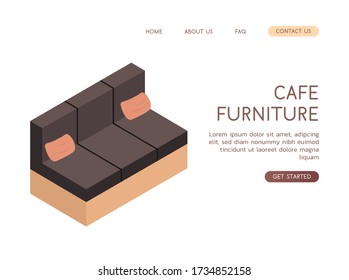 Soft sofa for embedding in the interior of a cafe, coffee shop or home. Isolated vector isometric object on a white background.