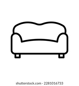 Soft sofa icon. Black contour linear silhouette. Front view. Editable strokes. Vector simple flat graphic illustration. Isolated object on a white background. Isolate.