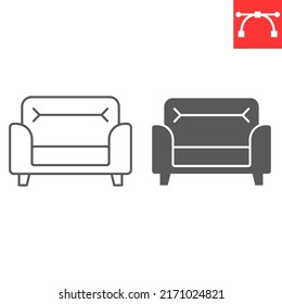 Soft sofa line and glyph icon, furniture and interior, sofa vector icon, vector graphics, editable stroke outline sign, eps 10.