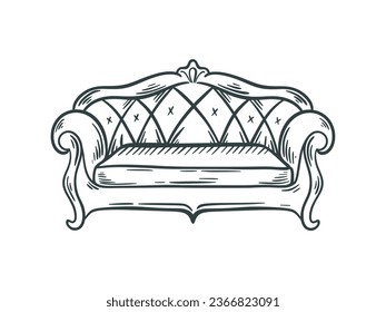 Sofás mullido para habitación o apartamento, boceto de tinta de elemento interior