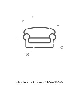 Soft sofa simple vector line icon. Home furniture. Symbol, pictogram, sign isolated on white background. Editable stroke. Adjust line weight.