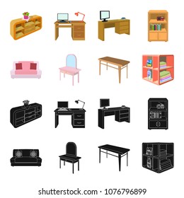 Soft sofa, toilet make-up table, dining table, shelving for laundry and detergent. Furniture and interior set collection icons in black,cartoon style isometric vector symbol stock illustration web.