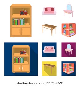 Sofas, WC-Schminktisch, Esstisch, Regale für Wäsche und Waschmittel. Möbel und Innen-Set-Sammlung Symbole in Cartoon, flach-Stil isometrische Vektorsymbol Stockillustrwebseite.