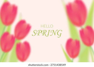 Soft spring background with blurred mesh tulips flowers. Botanical vector background