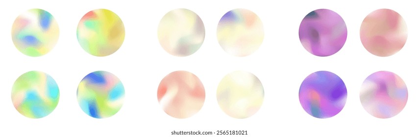 Soft spring gradient blur circle collection. Pastel yellow, green, pink, and lavender tones with smooth abstract transitions. Vector gradient design set for creative projects.