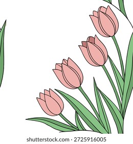 Luz do sol de mola macia e tulipas floridas padrão de azulejo sem costura com cores pastel e conceito de energia fresca como tulipas floridas de cor pastel e luz do sol de mola macia criar um padrão de azulejo sem costura preenchido com energia de mola fresca no Conceito de Stock de Foto e espaço vazio no lado esquerdo, sem texto —ar 7:2 —ladrilho