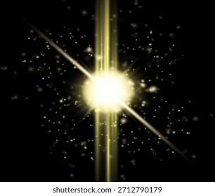 Soft star glow on a black background with bright light-yellow, golden and white flares, sparkles and star dust effects.