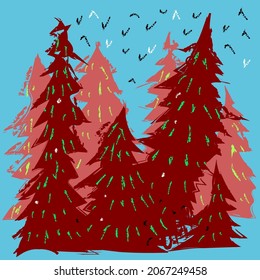 soft stylized forest woods illustration