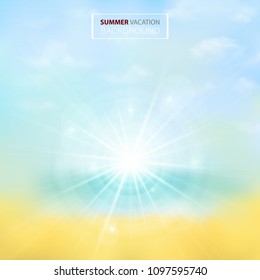 Soft summer background with blur len of sunburst on the beach. Illustration vector eps10