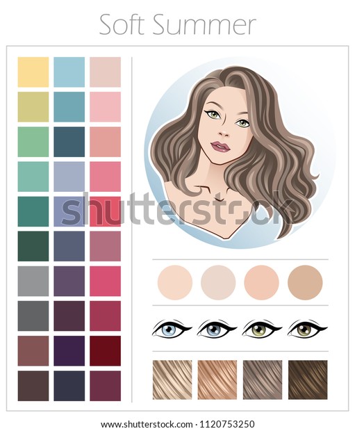 Soft Summer Color Type Appearance Women Stock Vektorgrafik