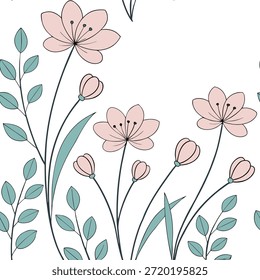 Flores suaves de verano sin patrón con tonos pastel y curvas suaves para calmar el concepto de diseños de primavera calmantes como patrón de flores de verano suave con tonos pastel y curvas suaves ideal para diseños de primavera calmantes y calmantes en Foto de archivo Concepto y espacio vacío en el lado izquierdo, sin texto --ar 7:2 --tile
