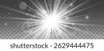 Soft sunlight glow overlay — transparent lens flare with warm beams, sunburst halo, and diffused morning light effect for dreamy illumination and natural brightness design

