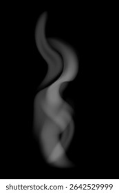 Soft swirling white smoke on a dark black background. Elegant vapor texture with abstract curves and transparent flowing lines. Atmospheric design for mysterious and dreamy visuals illustration.