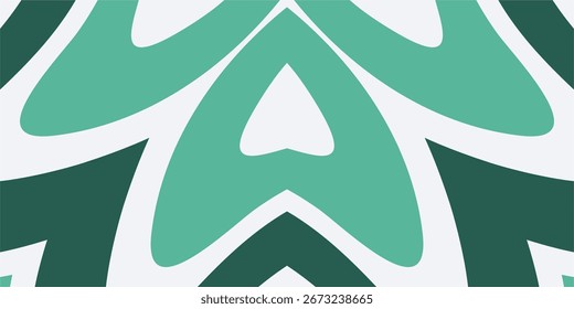A soft and symmetrical abstract background featuring layered, rounded petal like shapes in shades of green and white, with a central heart shape in the negative space.