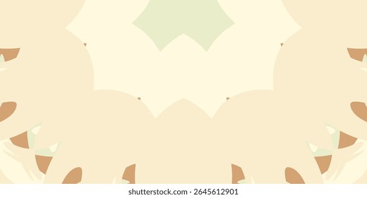 Un diseño abstracto suave y simétrico con una paleta de colores beige y crema pastel, que incluye toques de verde pálido y marrón claro.