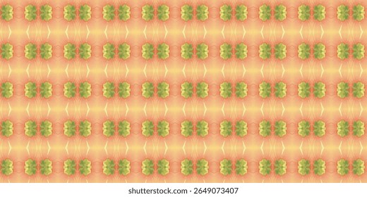 Soft symmetrical pattern featuring leafy green forms over an orange and peach gradient background. Ideal for natural-inspired design, fabrics, and digital art.
