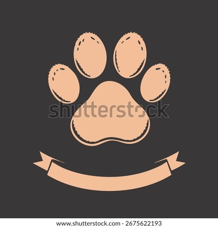 A soft teddy bear paw print is the focus of this simple vector design, with a classic ribbon banner below.