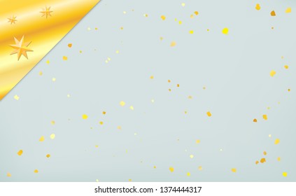 Soft and tender light grey background with golden stars and cute golden confetti. Pastel backdrop. Vector illustration for your graphic design.