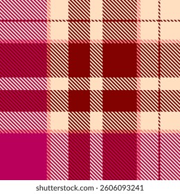 Soft textile texture fabric, list pattern vector background. Adorable plaid check tartan seamless in bisque and maroon colors palette.