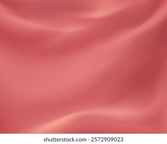 Soft texture of light red silk material. Coral red background. The texture of the textile pattern.  Vector 3D illustration fabric design for product advertising for catalog.