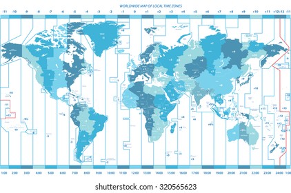 soft tints of blue worldwide map of local time zones