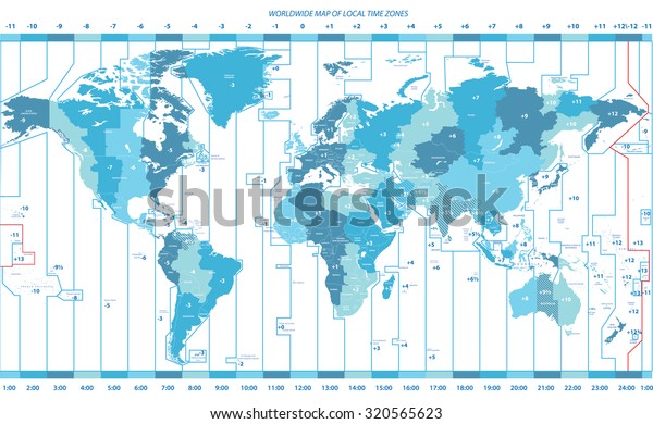 soft\
tints of blue worldwide map of local time\
zones