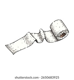 rolo de papel higiênico macio desenhado à mão. marca absorvente, ecofriendly reciclado, dispensador jumbo esboço vetor rolo de papel higiênico macio.