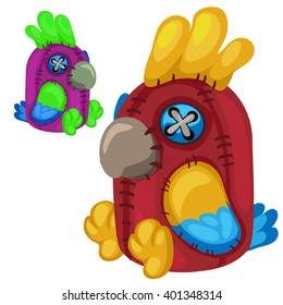 Soft toy in the form of a parrot isolated on white background. Vector illustration.