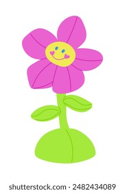 Soft toy nostalgic flower from 2000s in neon colors. Vector flat illustration isolated on white background. Perfect for decoration, stickers and logo