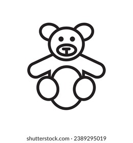 Juguete suave, icono de la línea del oso de Teddy, signo vectorial, ilustración de estilo de moda plana sobre fondo blanco... eps