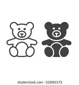 Soft toy, Teddy bear line icon, outline and filled vector sign, linear and full pictogram isolated on white, logo illustration